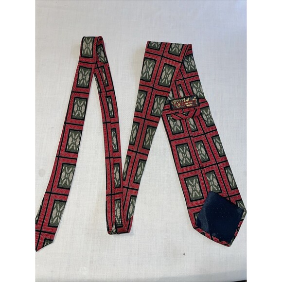 Vollerei Dress Tie Mens Size 58" Red Windowpane 100% Silk Designer - Picture 7 of 12